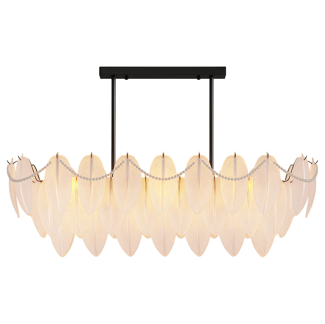 Feather & Pearl Chandelier — Full-Copper Frame, Feather-Textured Glass, E14, 47.2" Adjustable Chain