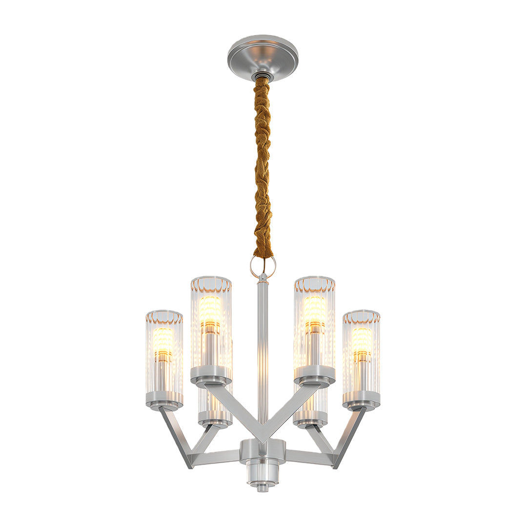 Glass Drop Chandelier — Full-Brass Frame, Transparent Glass, E14, Available in Copper, Nickel, or Black