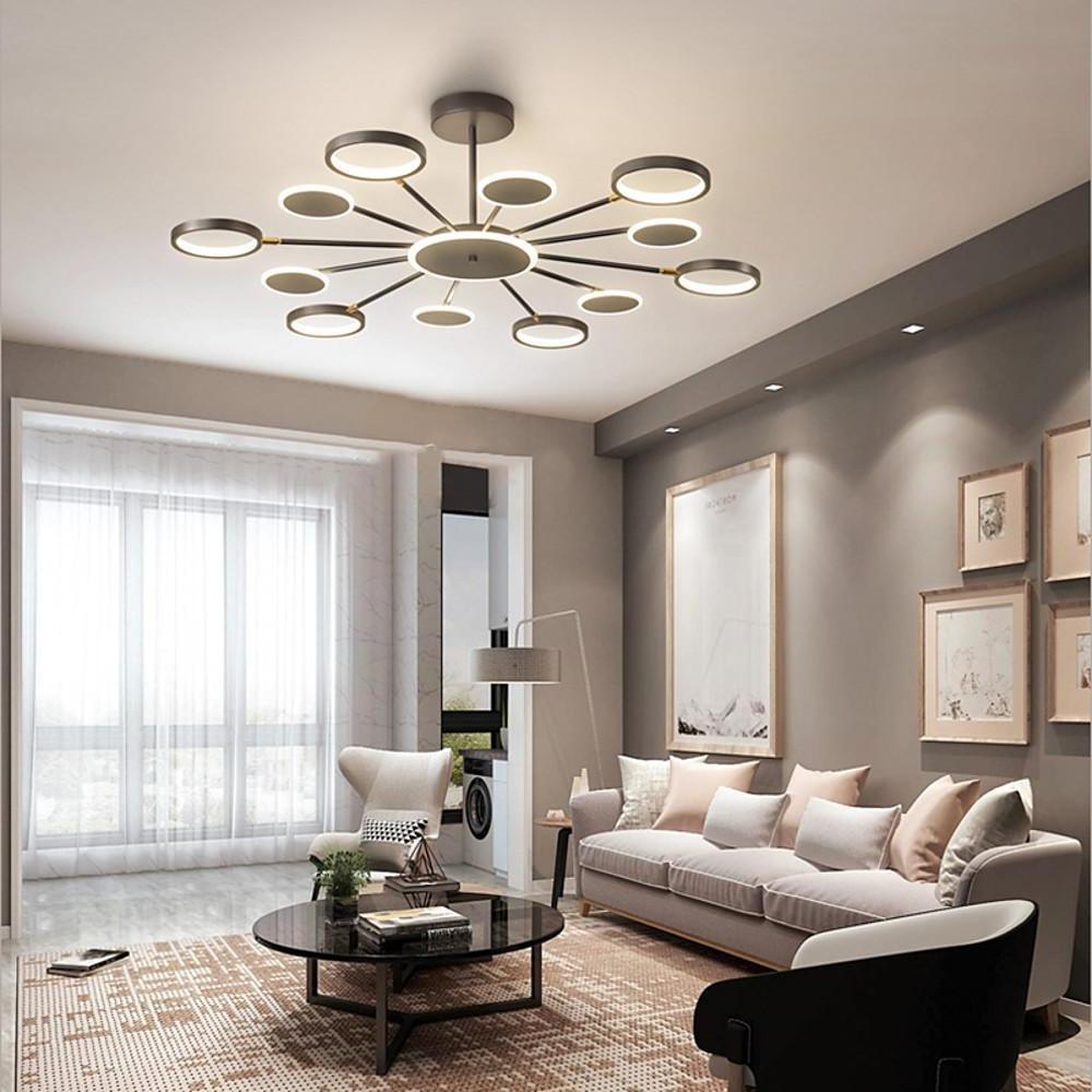 Multi-Circle Dandelion Chandelier — Acrylic and Aluminum, LED, 6/8/12-Light, 12W, 3000K/6000K, Black or Gold