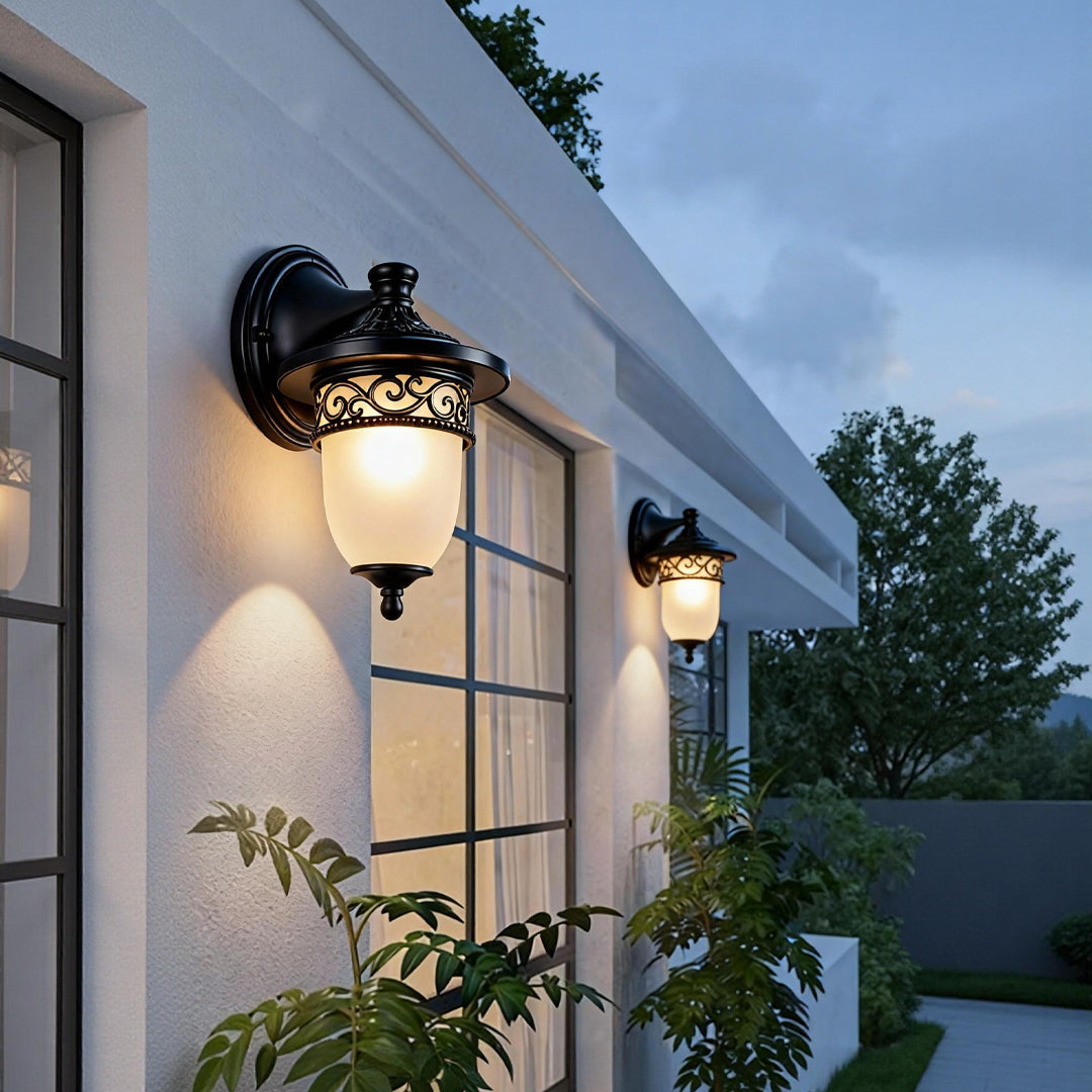 Vintage Outdoor Wall Sconce — Coffee Aluminum, Clear Glass, 12W E27, IP65 Weatherproof