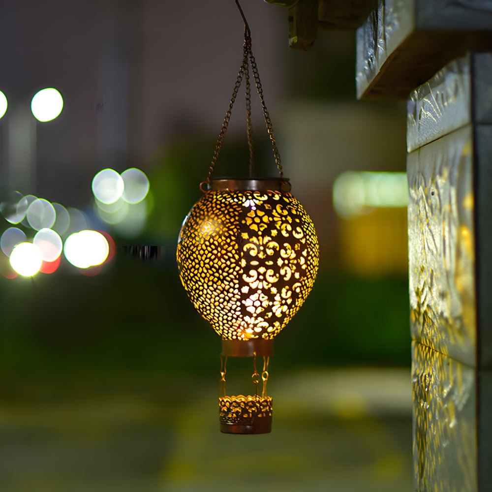 portable cast iron solar lanterns hot air balloon design for hanging outdoor garden decor