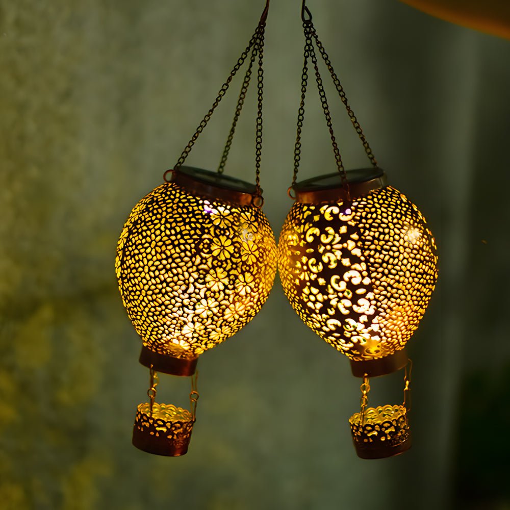 portable cast iron solar lanterns hot air balloon design for hanging outdoor garden decor