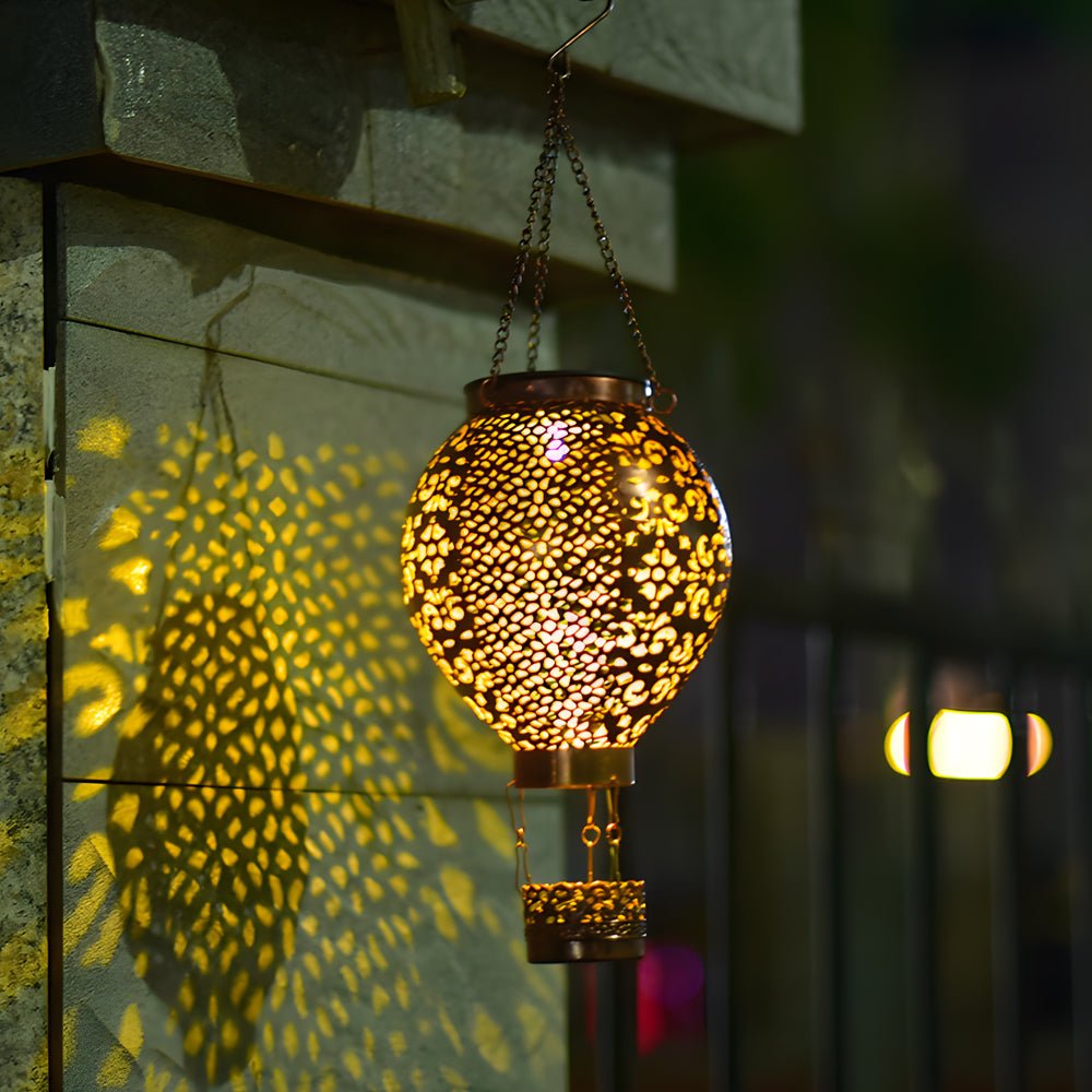 portable cast iron solar lanterns hot air balloon design for hanging outdoor garden decor