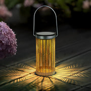portable hanging lantern with metal cutout design 73 inches solar powered