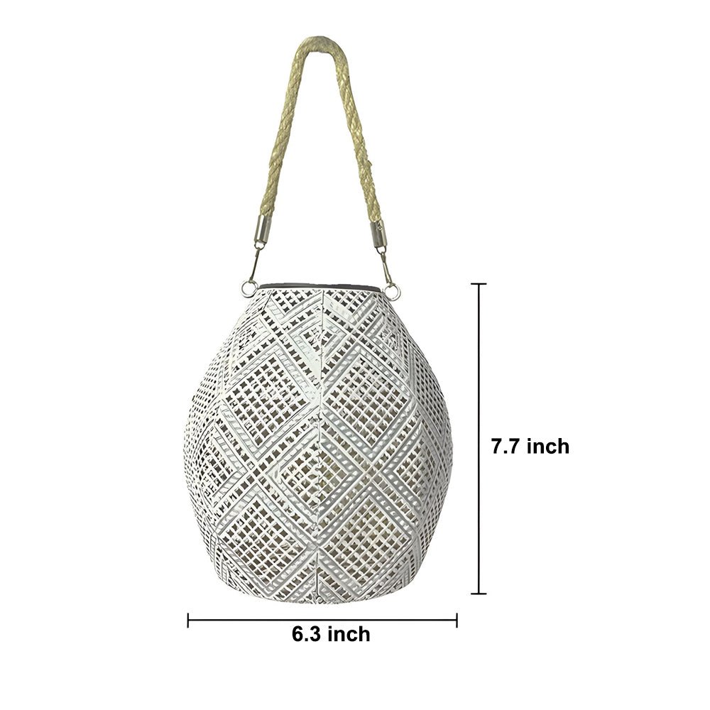 portable hanging white solar led lantern with moroccan pattern for outdoor use