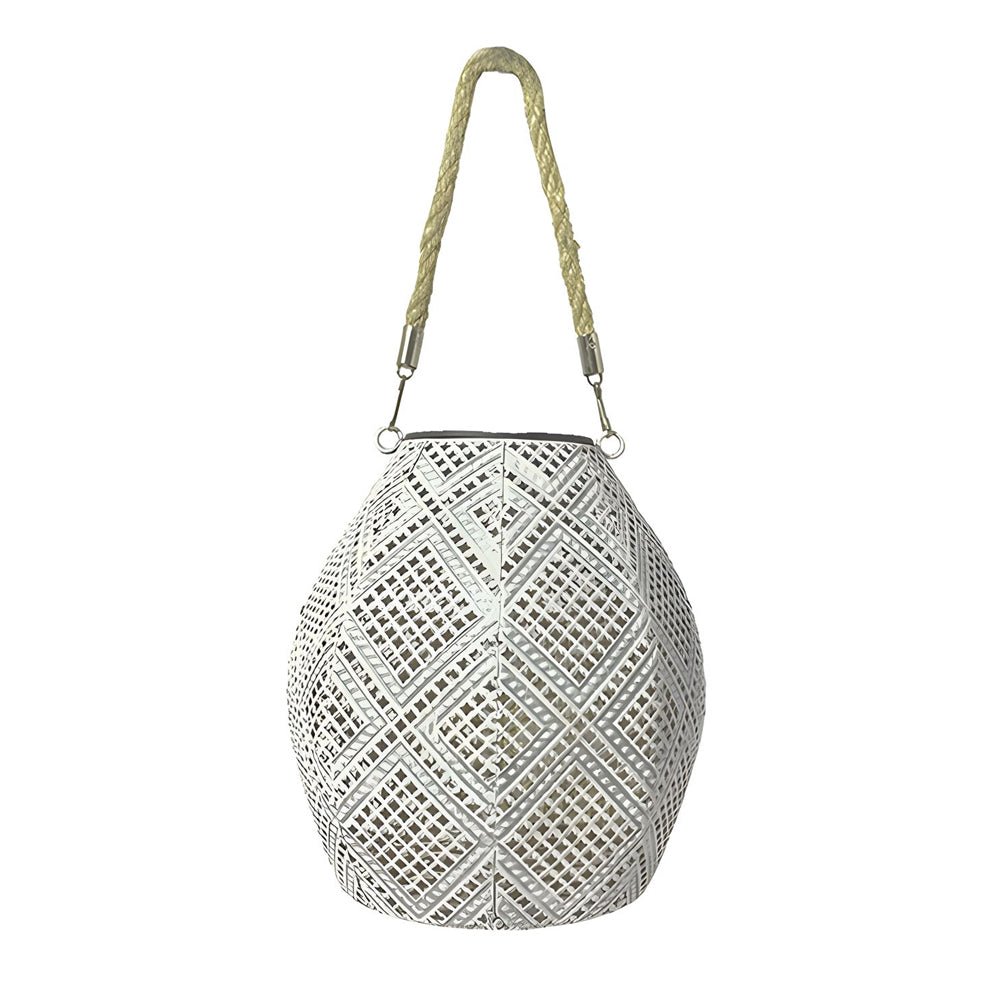 portable hanging white solar led lantern with moroccan pattern for outdoor use
