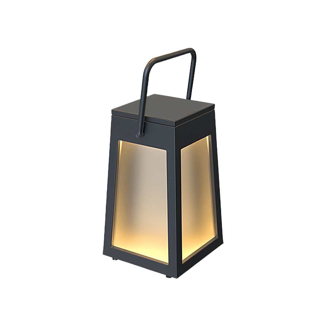 Portable Camping Lantern — Stainless Steel, Black, LED Warm Light, Solar or USB Rechargeable, IP65 Weatherproof, 13" & 15.8"