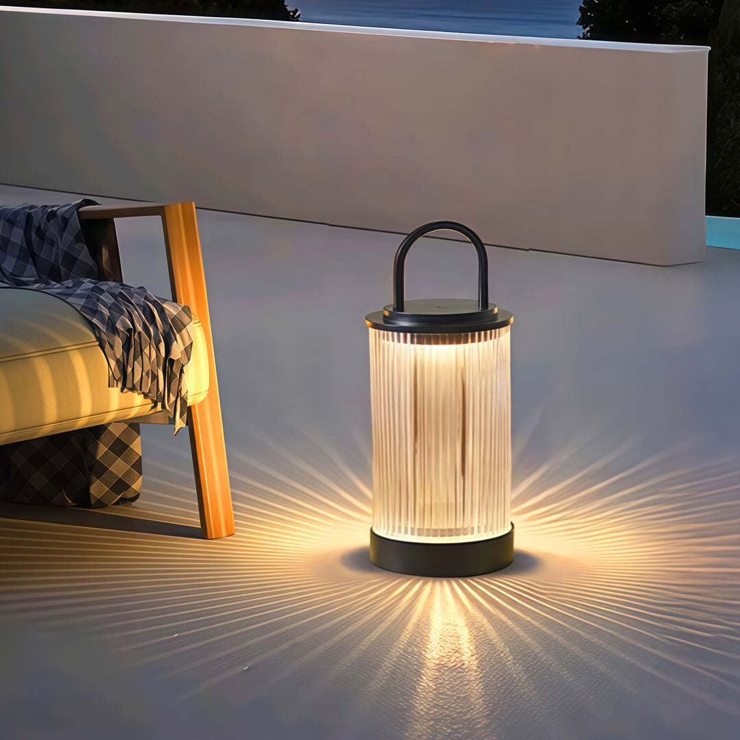 Modern Portable Outdoor Lantern — Stainless Steel, Solar / Hardwired, IP65, 3000K, 11" or 22"