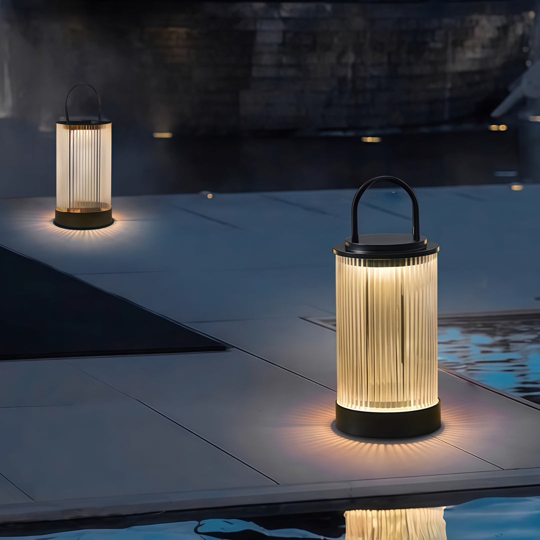 Modern Portable Outdoor Lantern — Stainless Steel, Solar / Hardwired, IP65, 3000K, 11" or 22"