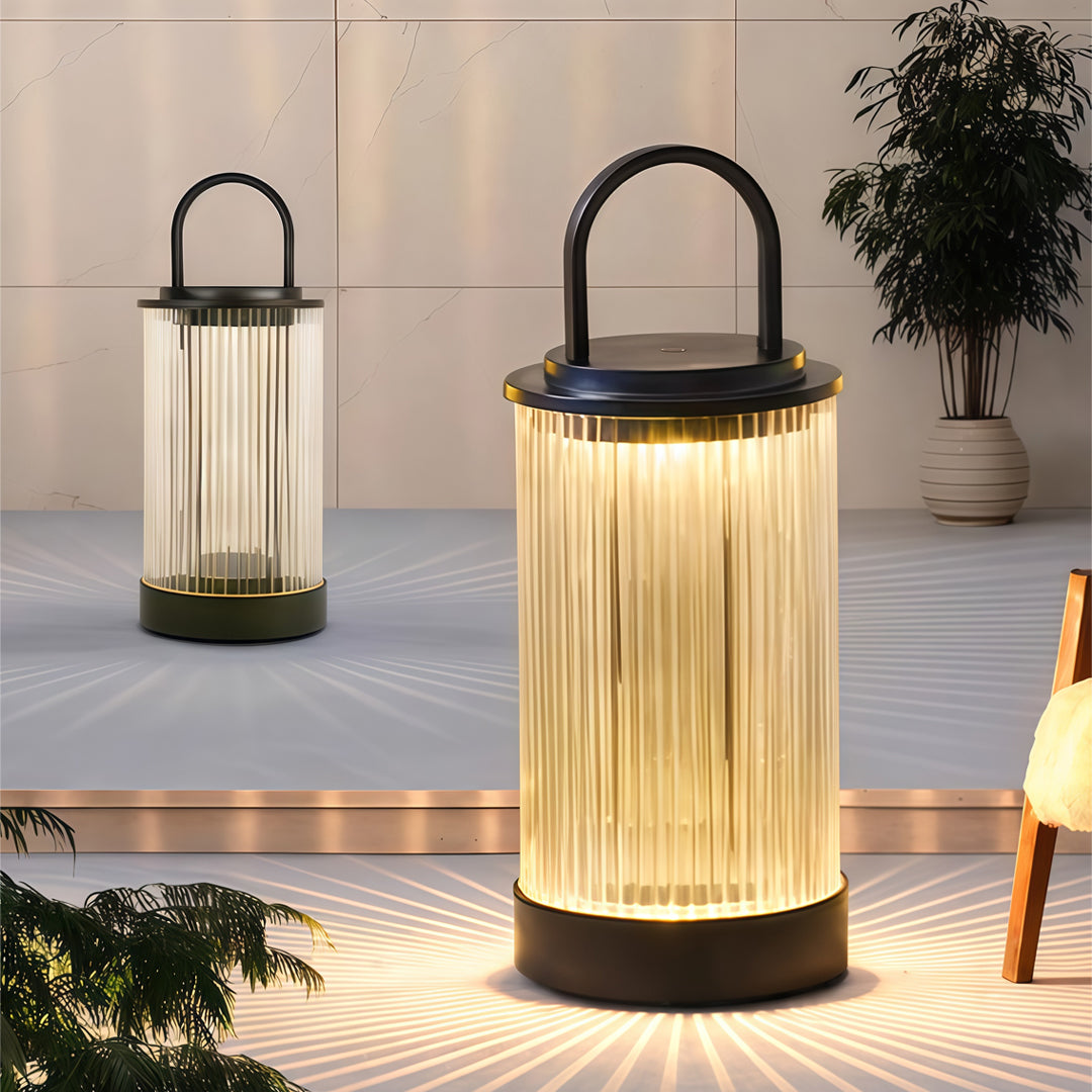 Modern Portable Outdoor Lantern — Stainless Steel, Solar / Hardwired, IP65, 3000K, 11" or 22"