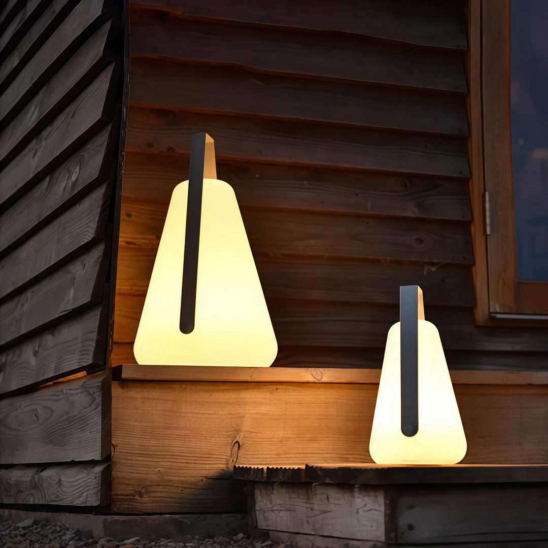 Portable Outdoor LED Lantern — Aluminum, Acrylic Shade, Solar / USB Rechargeable, IP65, Remote Control, Warm White 3000K