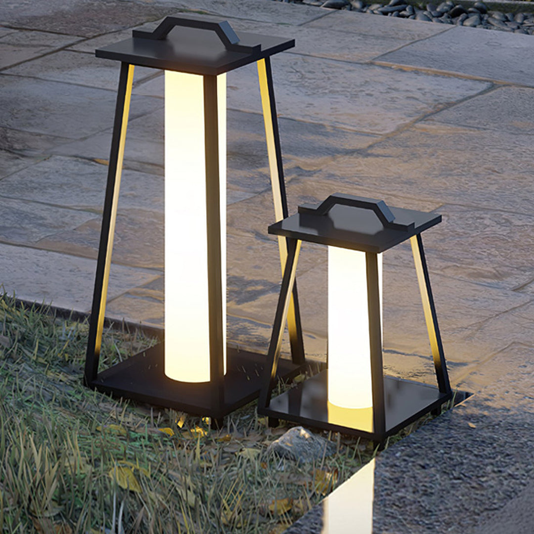 Japanese Tapered Outdoor Lantern — Wrought Iron & Acrylic, LED 3000K, IP54, Hardwired, 17.7" or 27.6"