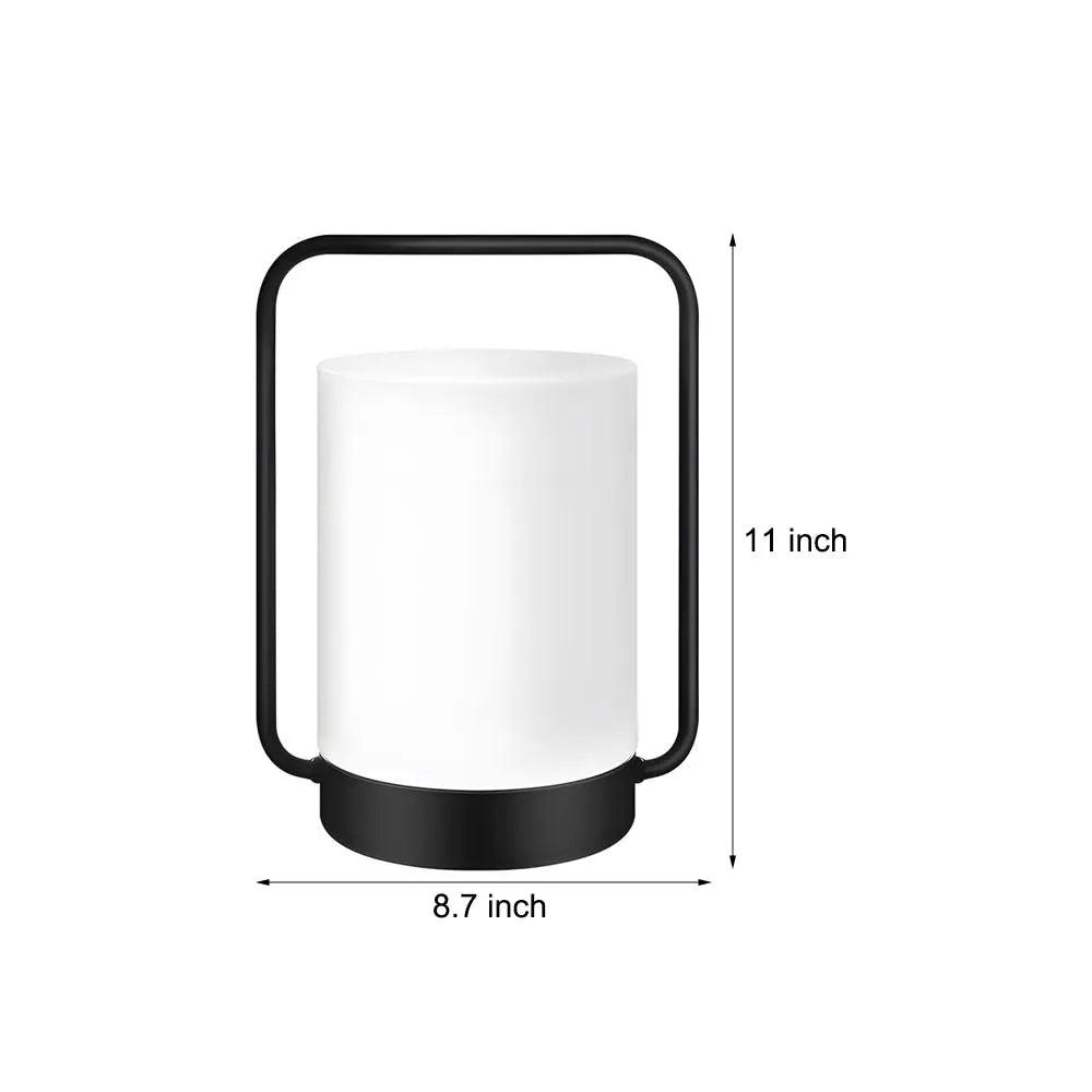 Portable Modern Black Outdoor Table Lamp with White Cylinder Shade, USB Connectivity, IP65 Rating Luxe