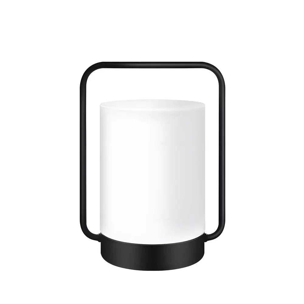 Portable Modern Black Outdoor Table Lamp with White Cylinder Shade, USB Connectivity, IP65 Rating Luxe