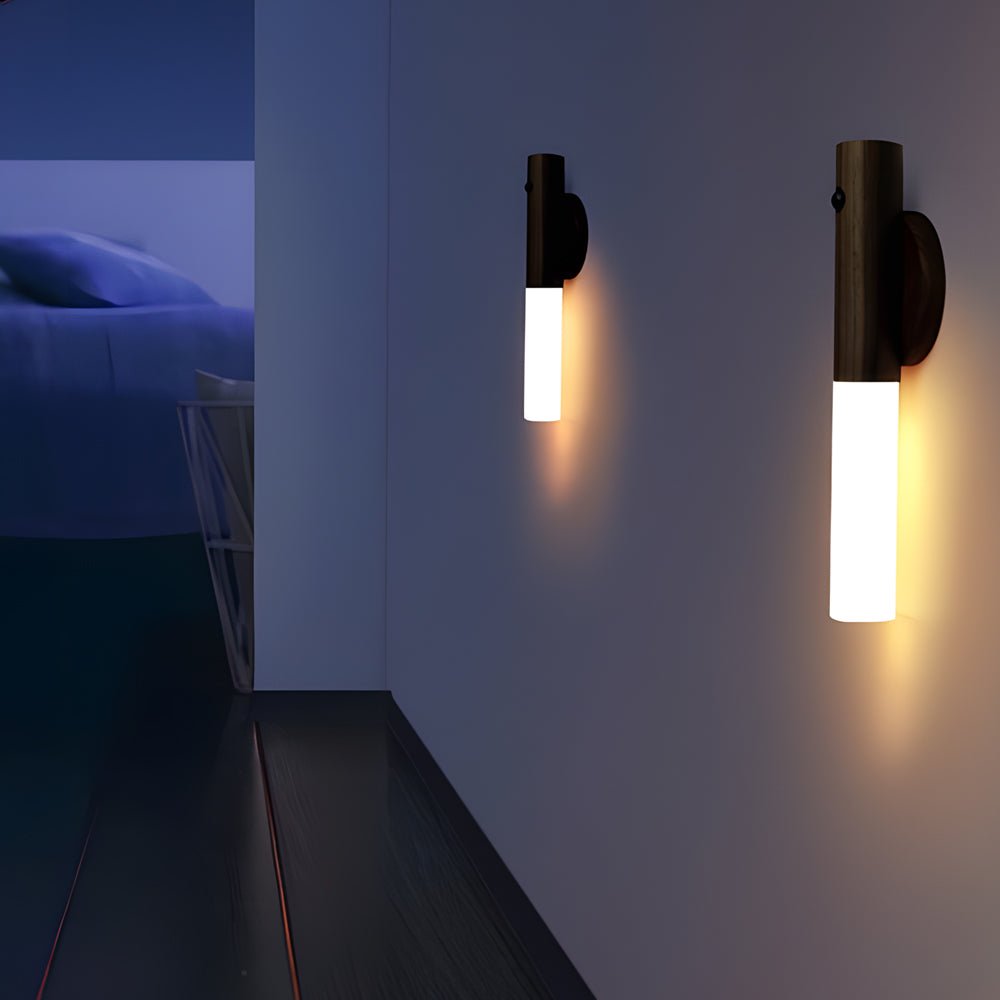 portable usb wood stick motion sensor night light with magnetic wall mount