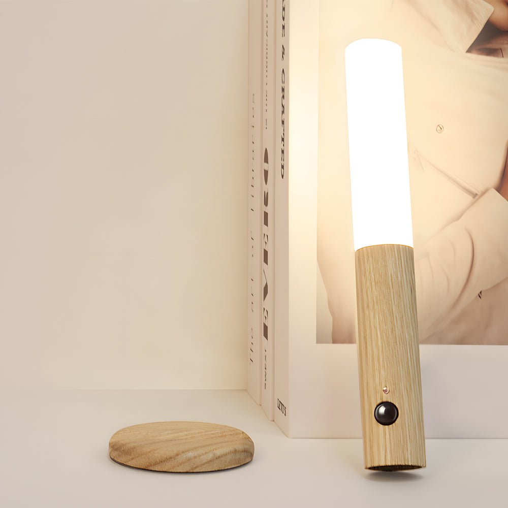 portable usb wood stick motion sensor night light with magnetic wall mount