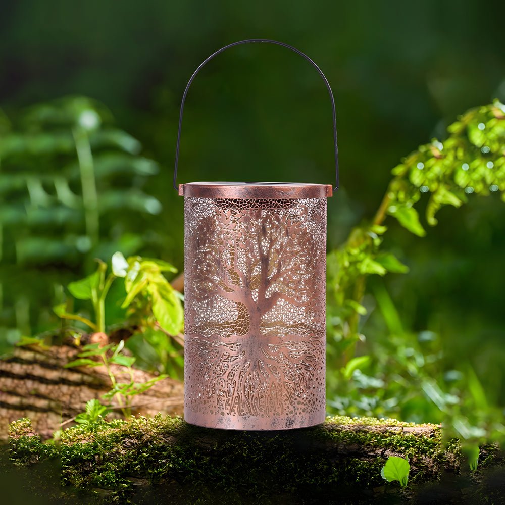 Retro Mid-Century Modern Solar Hanging Lantern — Iron, LED Warm White 3000K, IP55 Weatherproof, Portable