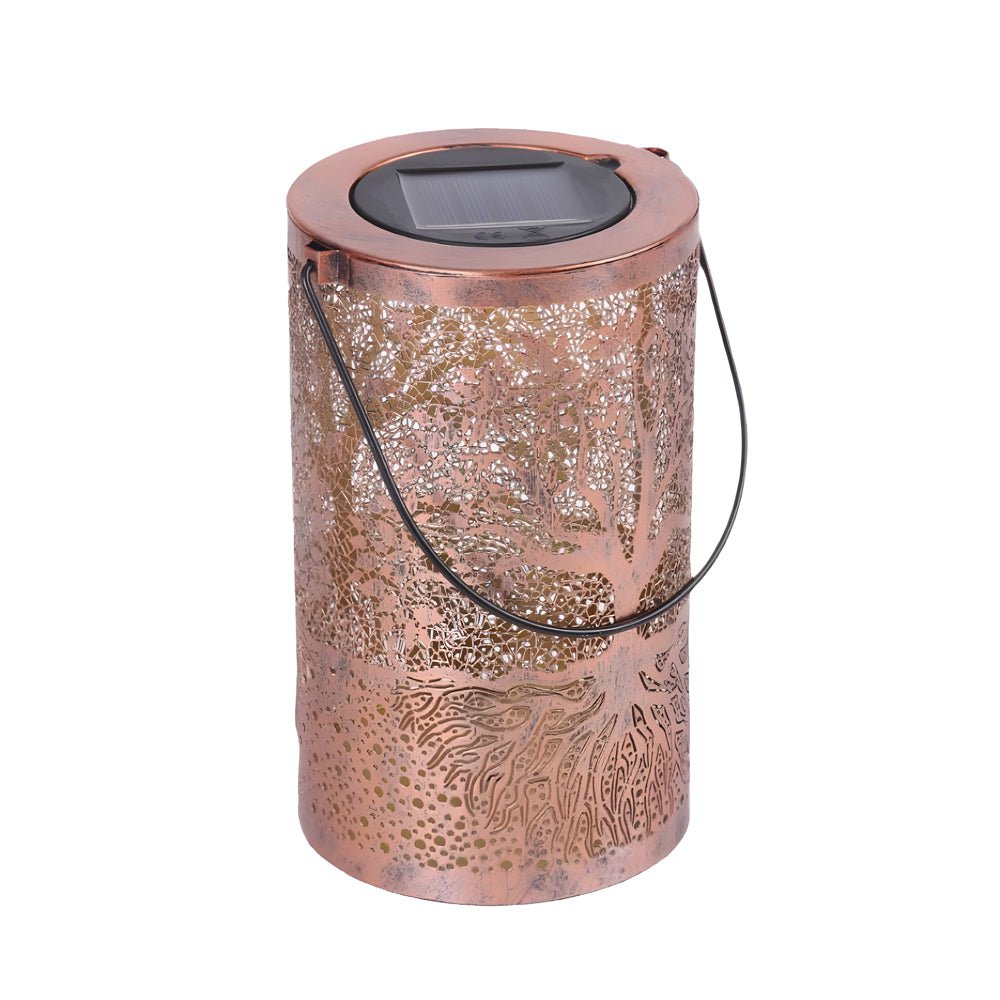 Retro Mid-Century Modern Solar Hanging Lantern — Iron, LED Warm White 3000K, IP55 Weatherproof, Portable