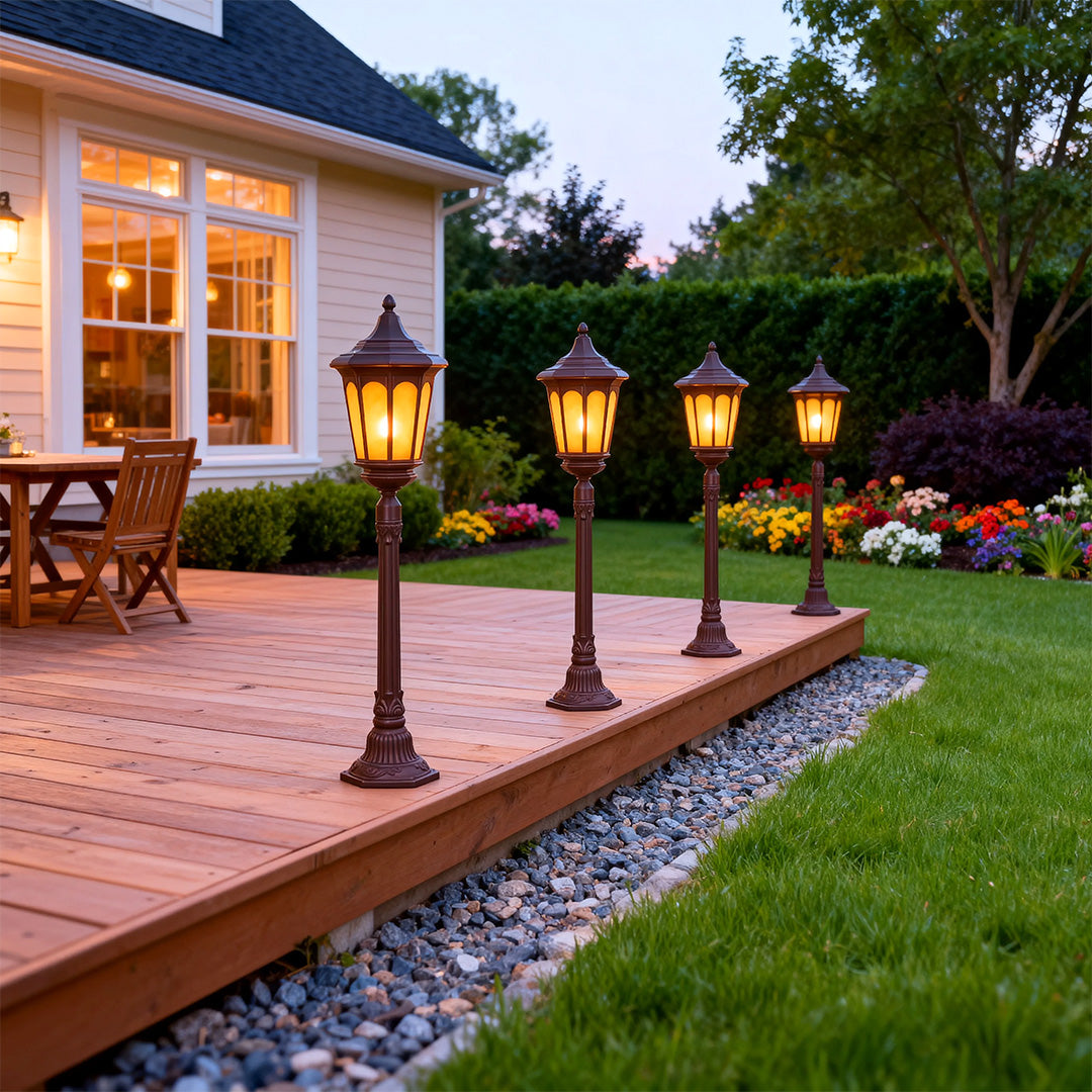 Traditional Column Outdoor Post Path Light — Sand-Black Aluminum, 18W LED, IP44, 48" Height