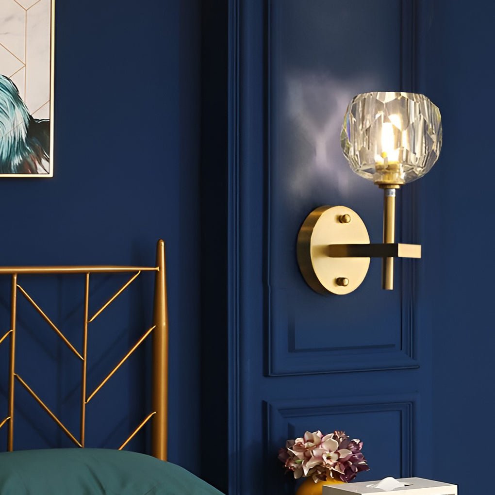 postmodern gold ball shaped led crystal wall sconce with plug in lighting
