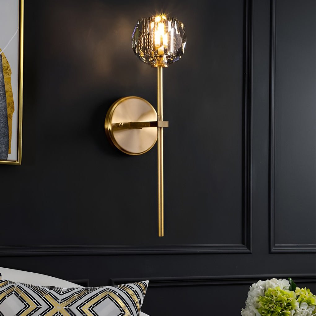 postmodern gold ball shaped led crystal wall sconce with plug in lighting