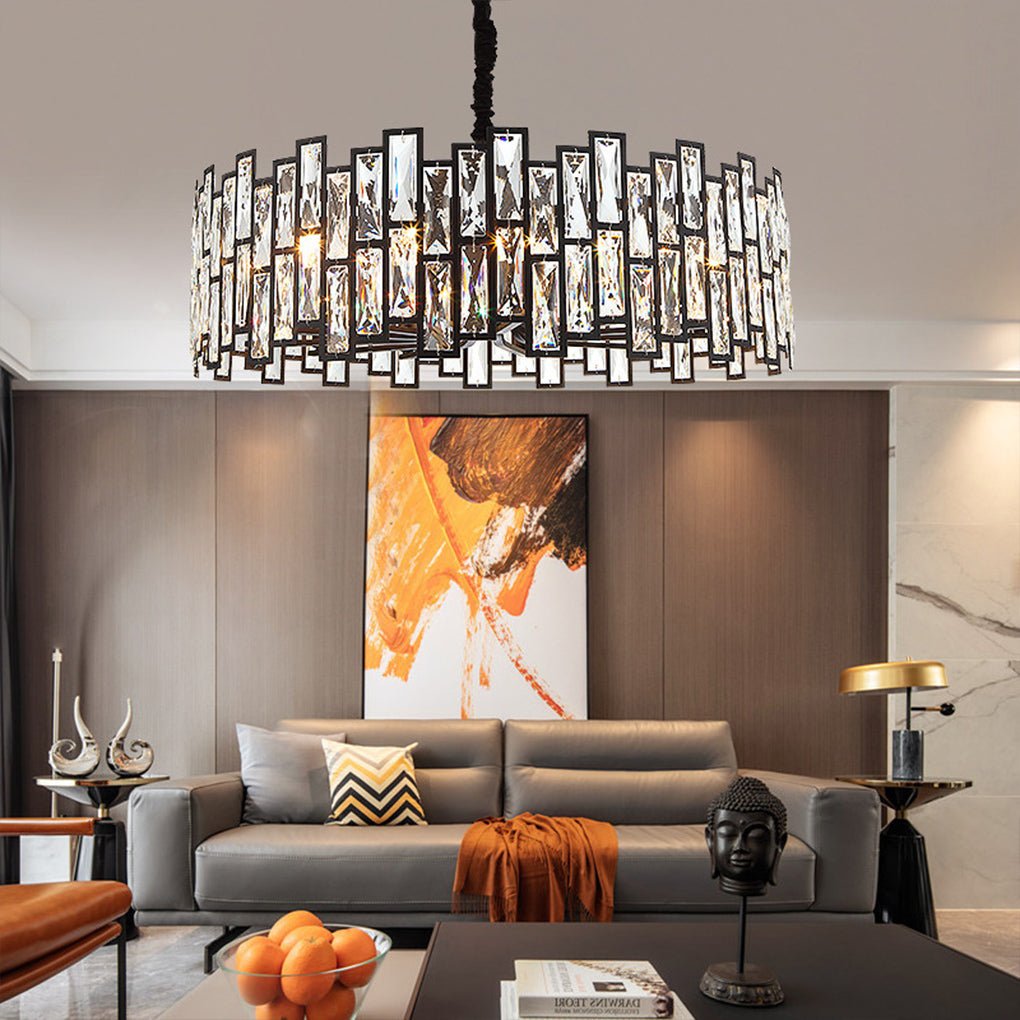Postmodern Minimalist Crystal Chandelier — Iron, E14, Three-Color LED, 19.68"–39.37" Dia.