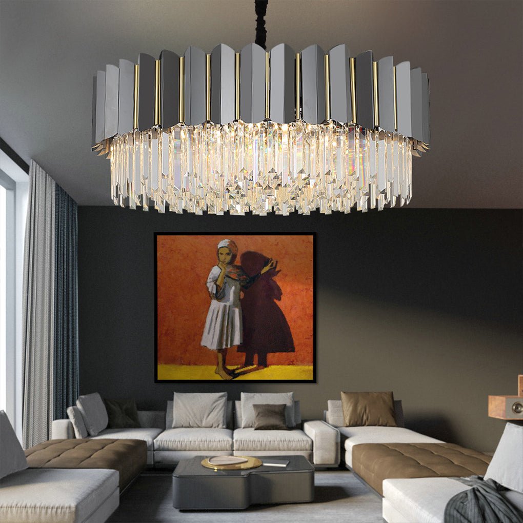 Postmodern Crystal Chandelier — Iron, E14 LED, Three-Color Dimming, 23.62"–39.37" Dia.