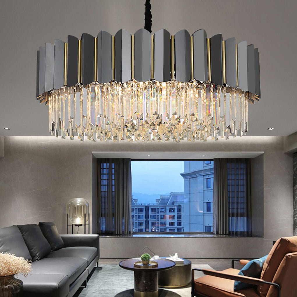 Postmodern Crystal Chandelier — Iron, E14 LED, Three-Color Dimming, 23.62"–39.37" Dia.