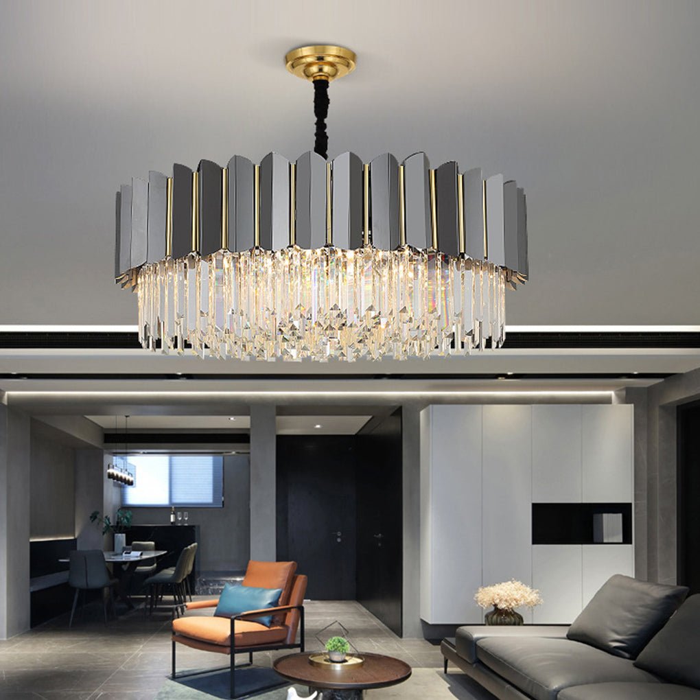 Postmodern Crystal Chandelier — Iron, E14 LED, Three-Color Dimming, 23.62"–39.37" Dia.