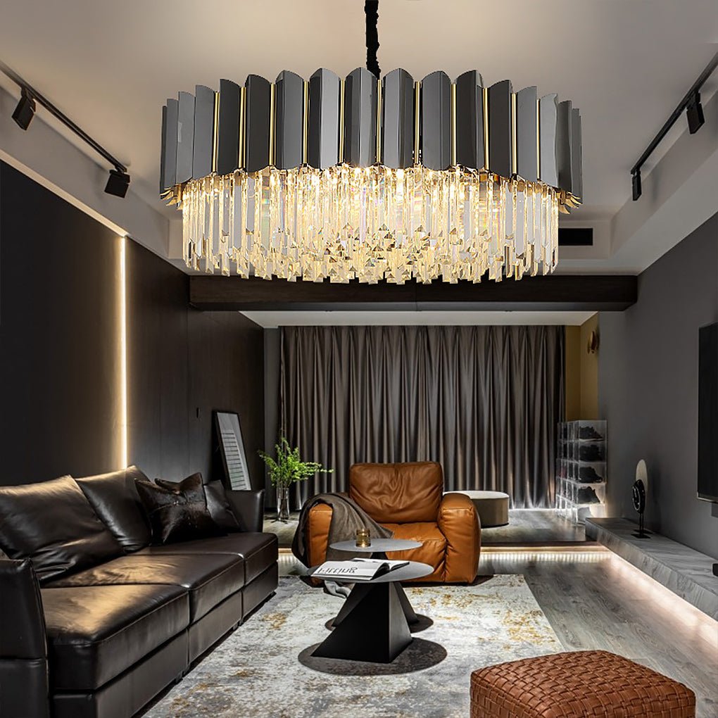 Postmodern Crystal Chandelier — Iron, E14 LED, Three-Color Dimming, 23.62"–39.37" Dia.