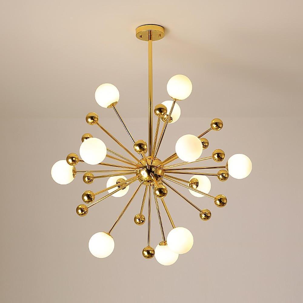 Sputnik Cluster Chandelier with Globe Glass Bubbles — Electroplated Metal, 12-Light, 31", 3000K / 6000K