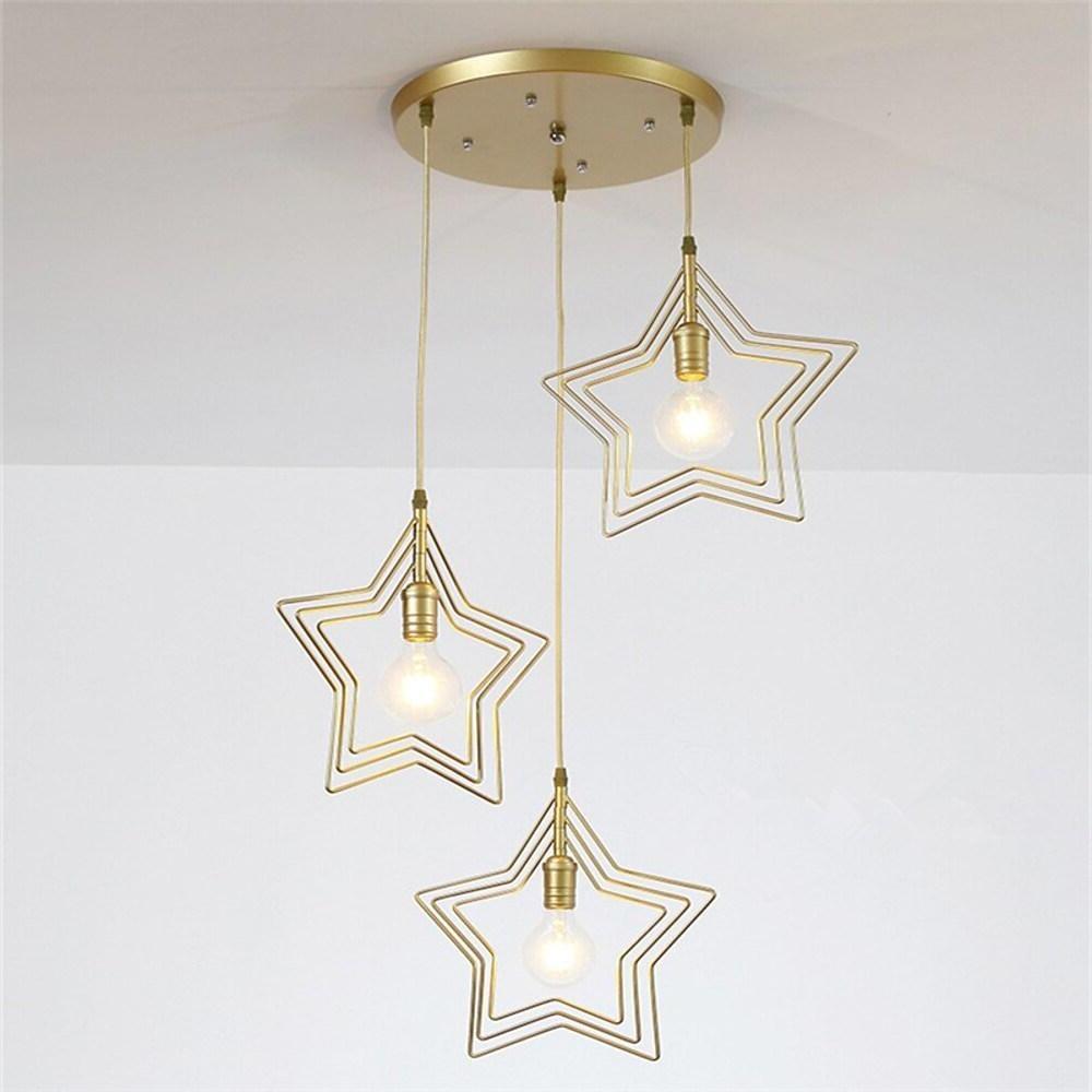 Multi-Star Geometric Pendant Light — Metal, Black or Gold, 1- or 3-Light, 3000–6000K
