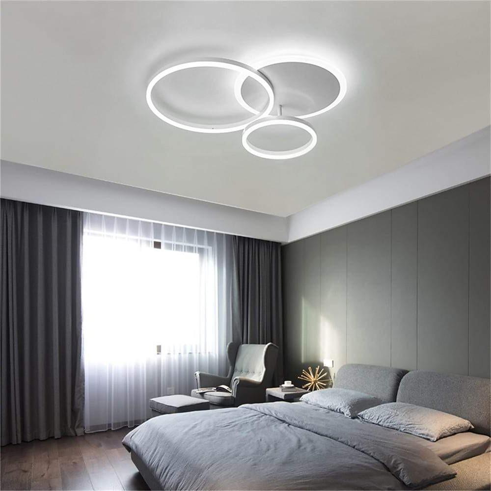 3-Ring Circle Flush-Mount Light — White Acrylic, 3-Light LED, 3-Color Dimmable, 26" × 20"