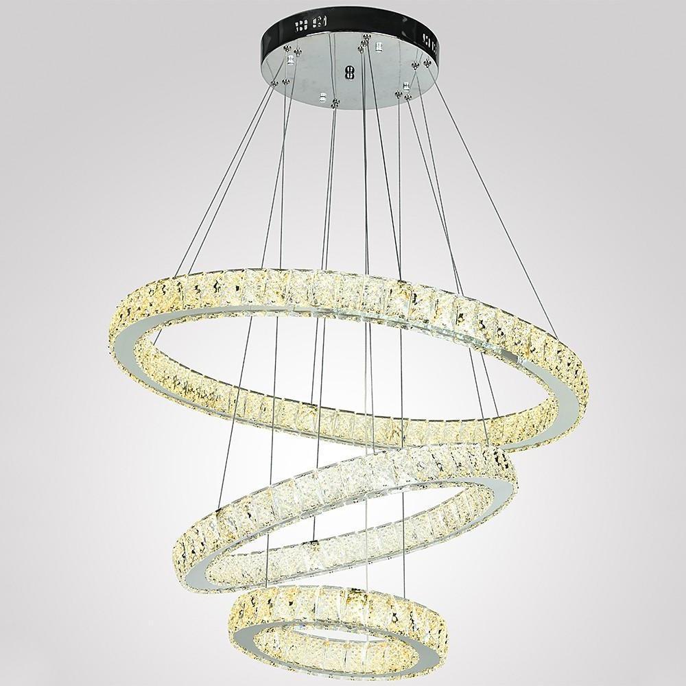 Geometric Circle Crystal Chandelier — Metal and Crystal, 67.5W LED, 28" Wide, 3000K–6000K