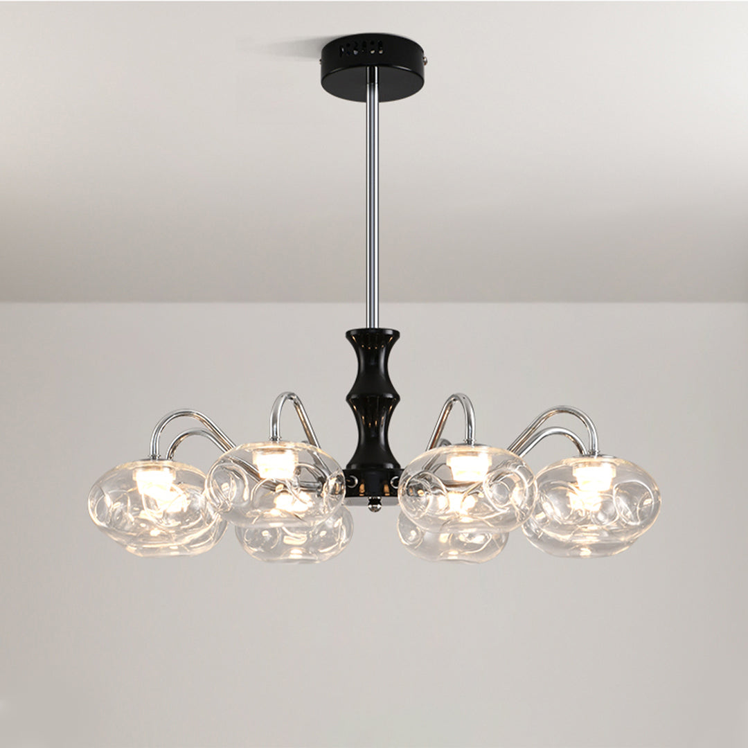 Magic Bean Art Glass Chandelier — Wrought Iron, Ribbed Glass, Full-Spectrum LED, 3-Color Dimming, 8-Light / 12-Light