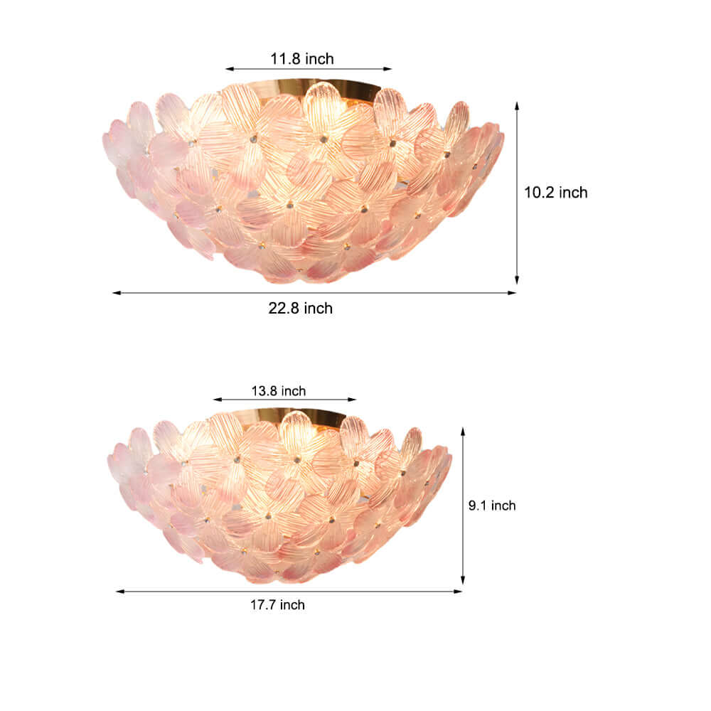 French Petal Glass Semi Flush-Mount — Iron Body, E14, 6-Light or 9-Light, Pink / Blue / Mint Green