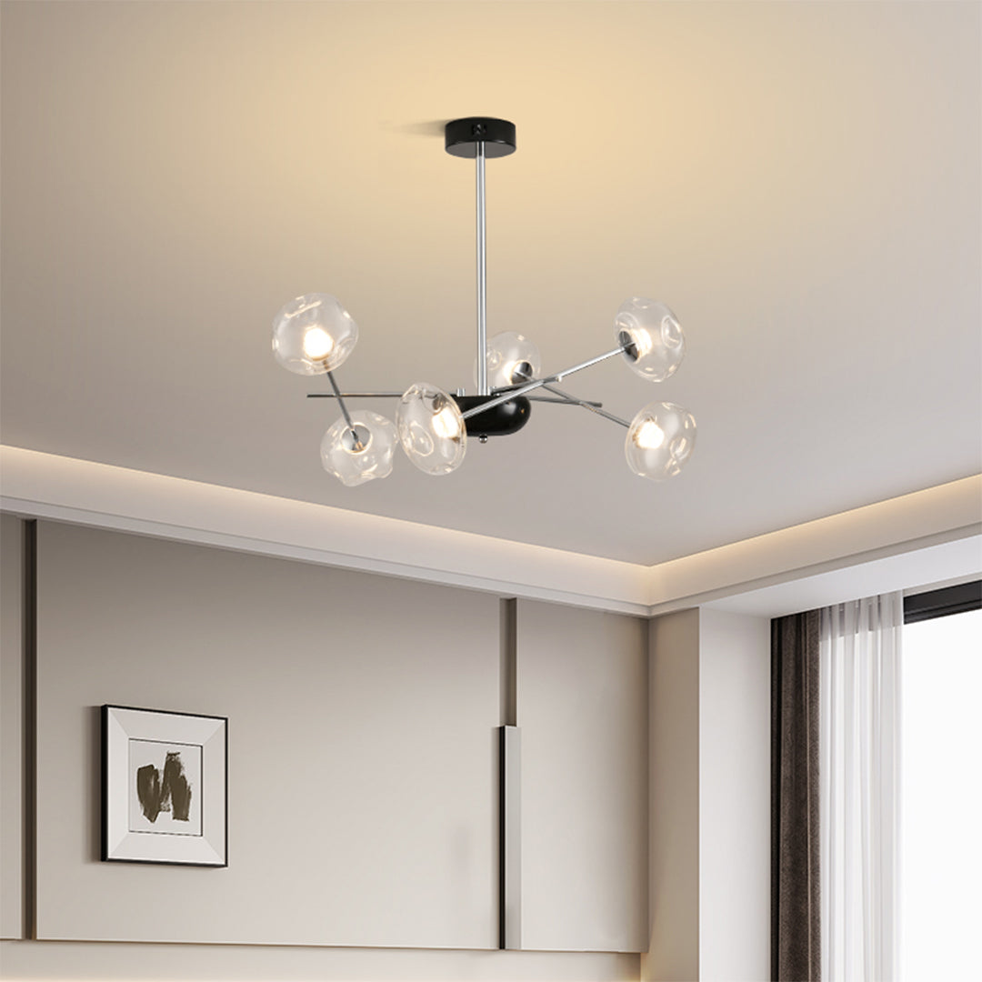 Magic Bean LED Chandelier — Iron with Pleated Glass Shades, Tri-Color Dimmable, RA≥97, 6-, 8-, or 10-Light