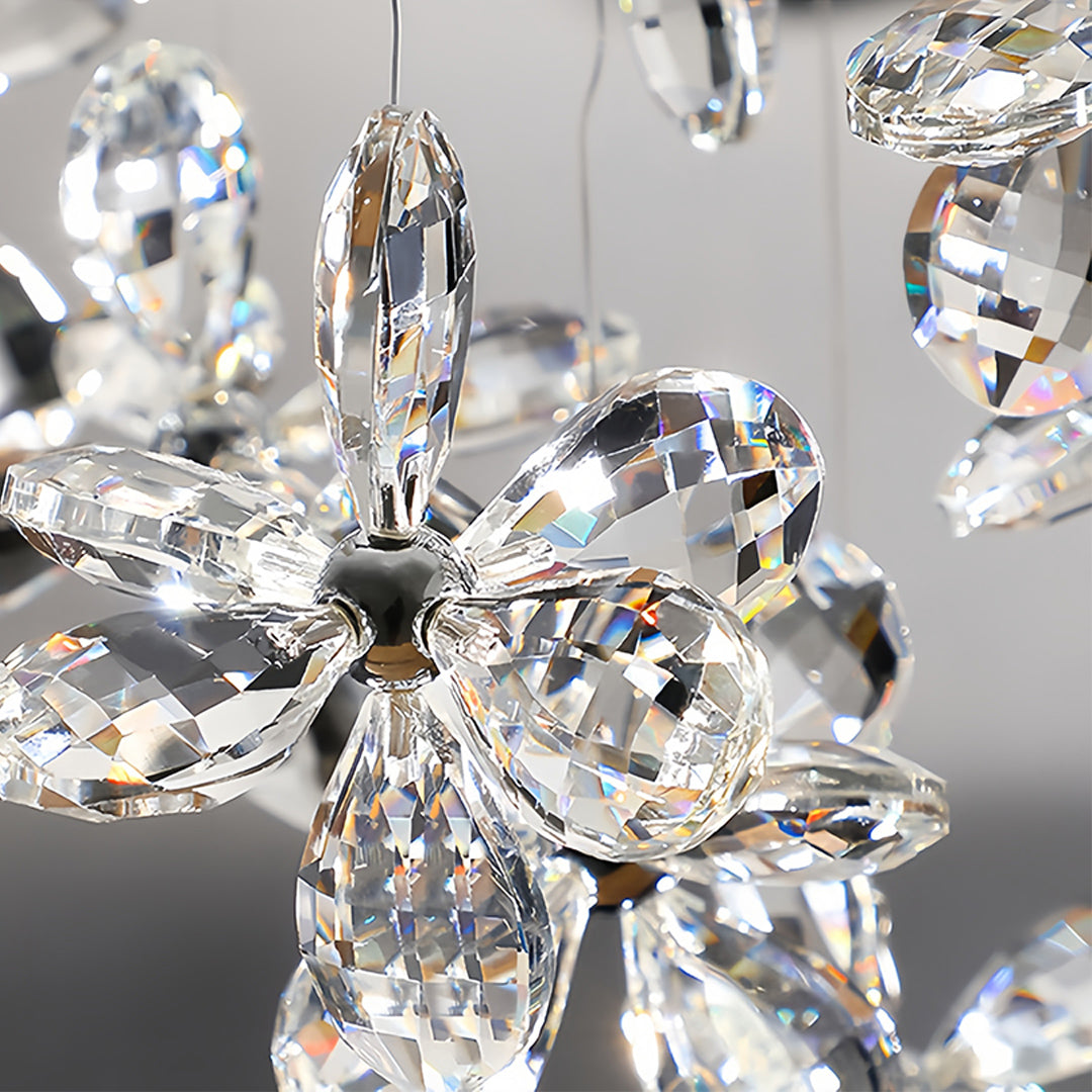 Crystal Flower Island Chandelier — Chrome Stainless Steel, 30W LED, 3-Step Dimming, 39.4" Wide