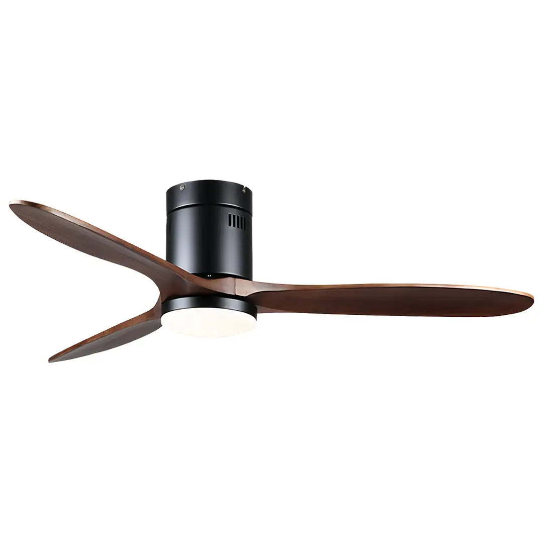 Flush Mount Wooden Ceiling Fan with Light and Quiet DC Motor Fandelier Luxe