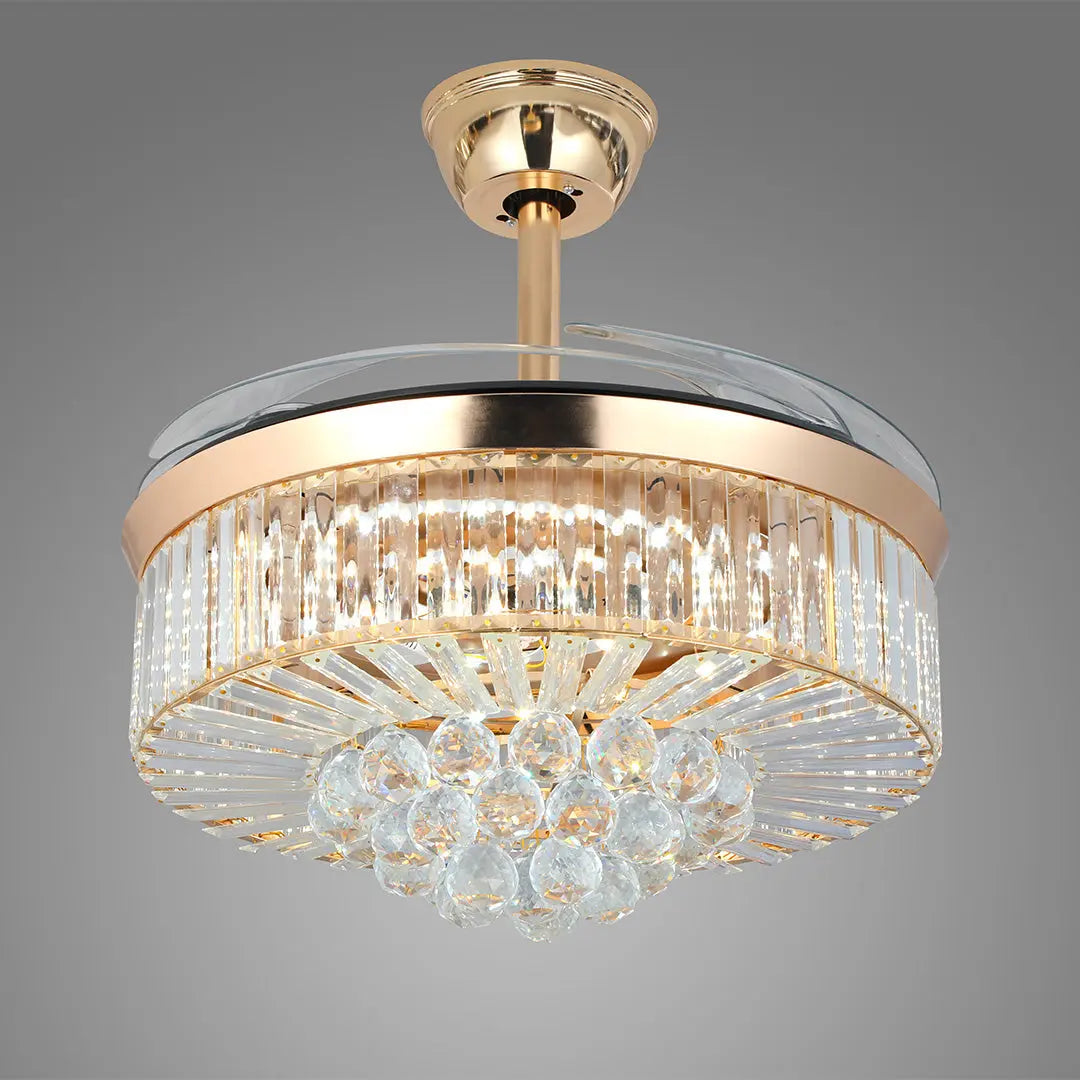 Luxury European-Style Crystal Ceiling Fan with Lights in Gold Iron Luxe