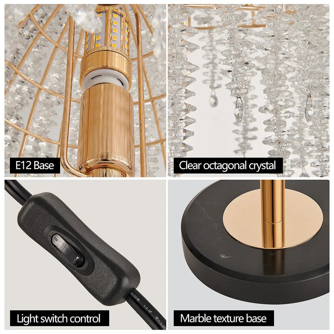 Luxury European Crystal Bedside Table Lamp in Gold Luxe