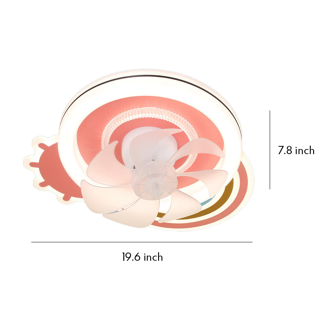 Pink and White Kids' Ceiling Fan — Dimmable LED, 7-Blade, Remote Control, Hardwired, 19.69"