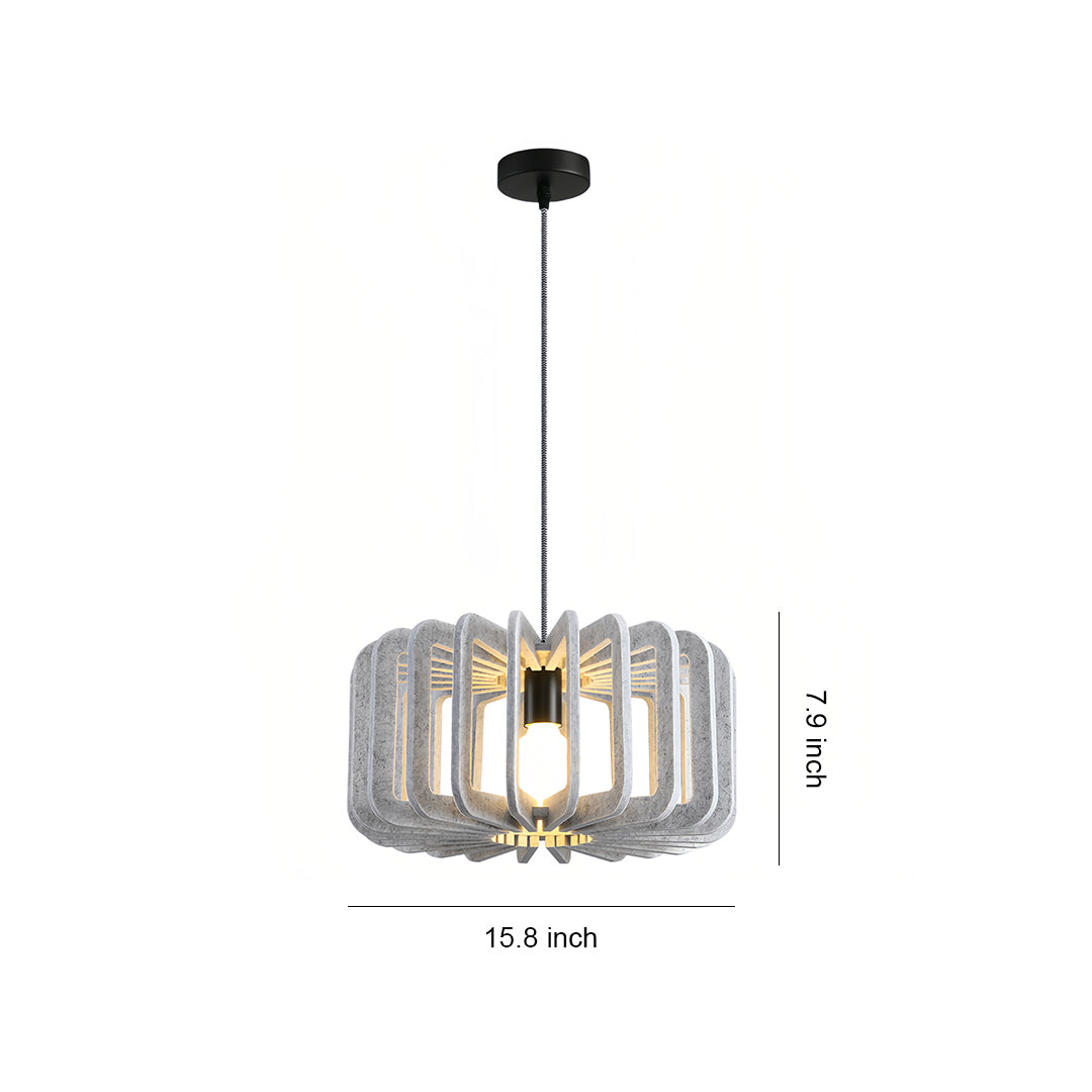 Acoustic Felt Drum Pendant Light — PET Felt and Iron, 15.75" Wide, Adjustable 2m Chain, Sound-Absorbing