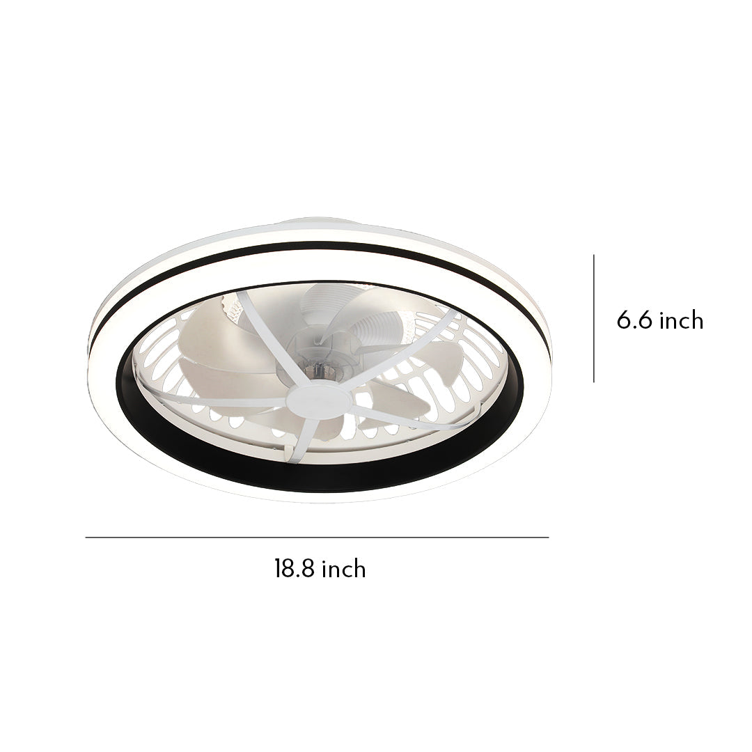 Round White Flush Mount Ceiling Fan with Light - Plastic Design