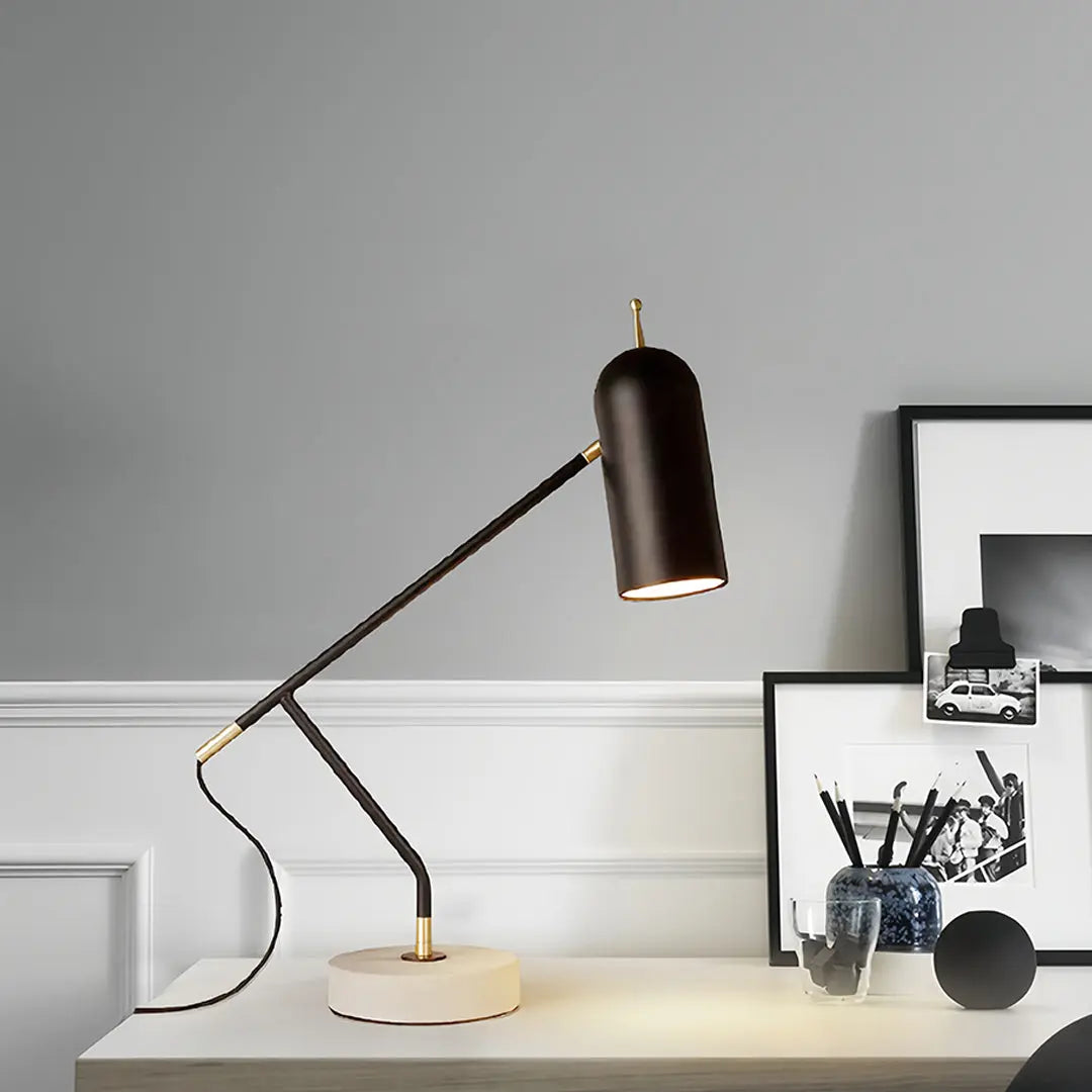 Elegant Modern Black Desk Lamp with Marble Base - Minimalist Office Reading Light Luxe