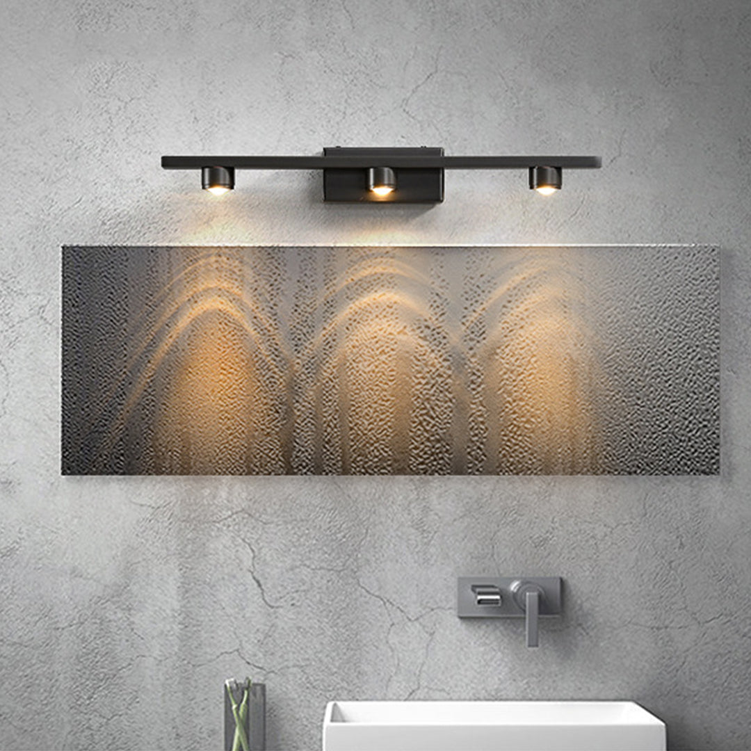 Minimalist Black LED Vanity Light Bar — Copper-Aluminum, Glass Mirror Surface, 3000K, 9W–15W, 40cm–70cm