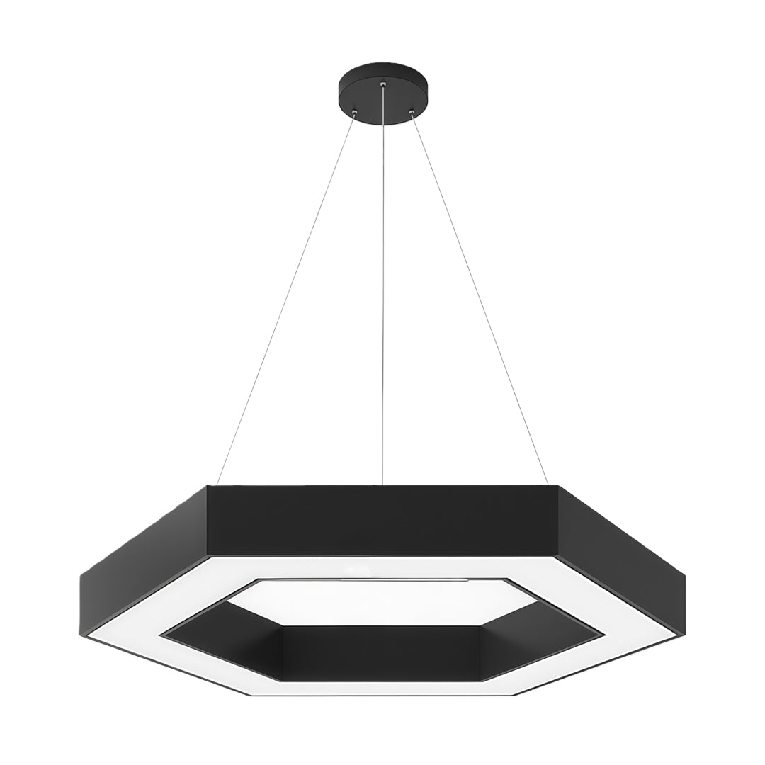 Hexagonal Geometric Honeycomb LED Pendant — Iron, Acrylic Shade, 6 Sizes, 39.4" Adjustable Chain, Black or White