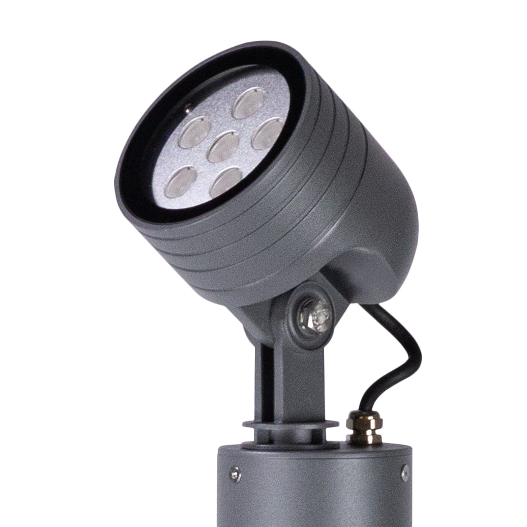 Minimalist LED Garden Spotlight — Die-Cast Aluminum, Sand Gray, OSRAM 6W or CREE 12W, 3000K, IP65, 39" Hardwired Ground Mount