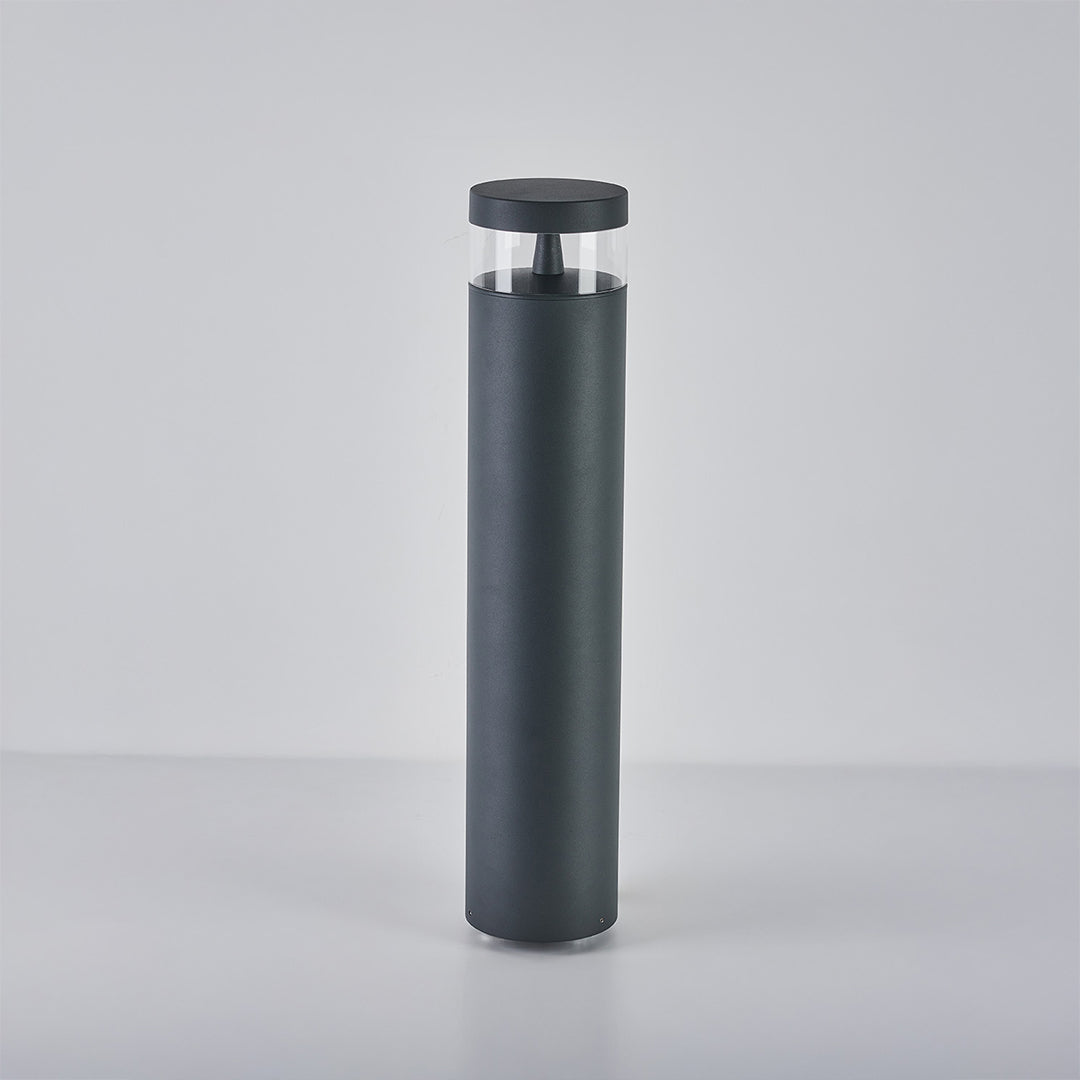 Minimalist Cylindrical Outdoor Bollard Path Light — Sand-Gray Aluminum, LED 12W, 3000K, IP65 Weatherproof