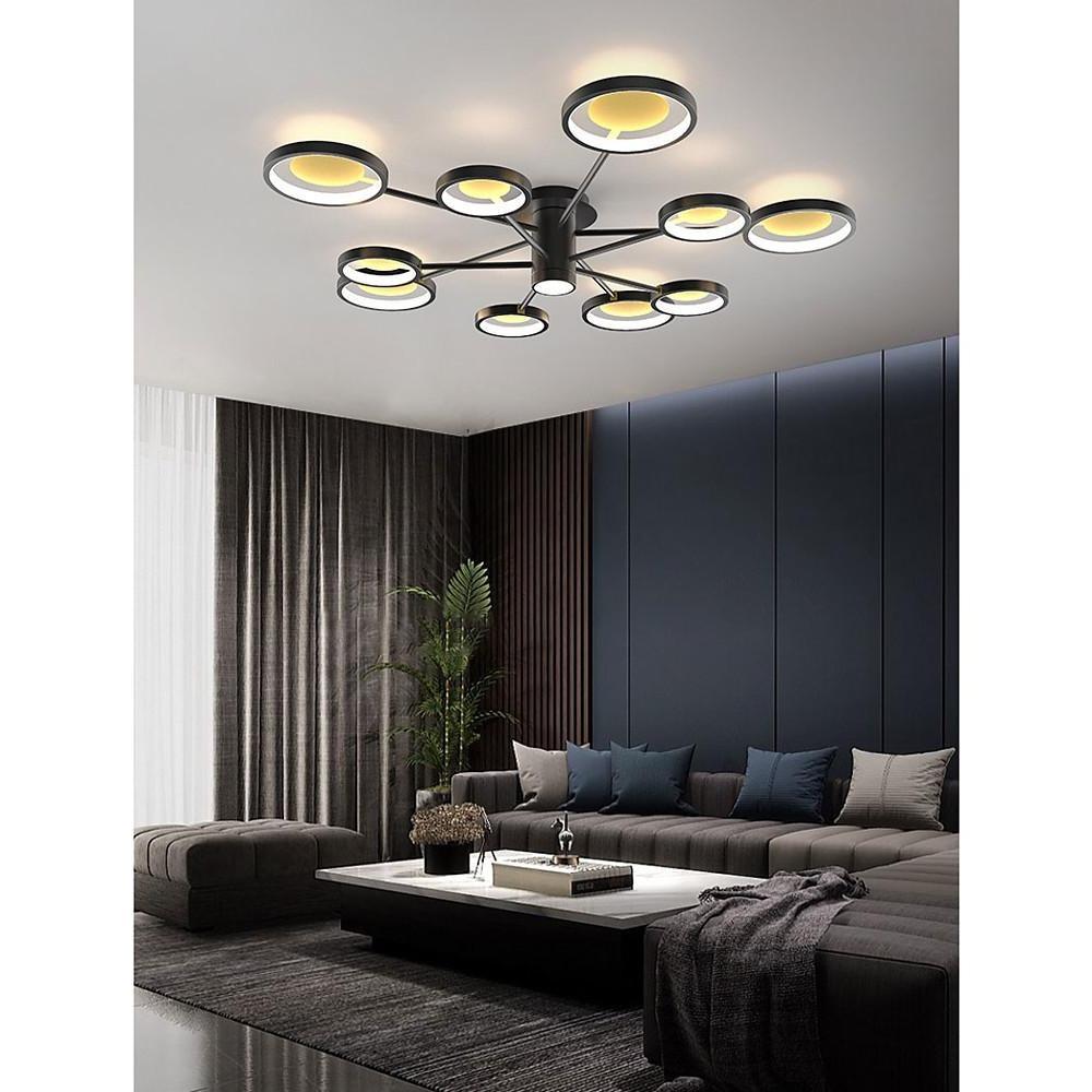 Arbitrary Circles Semi Flush-Mount Chandelier — Metal & Aluminum, LED, 6 to 12-Light, 43"–53"